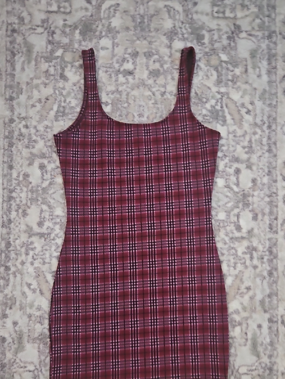 Forever 21 Burgundy and Pink Plaid Sleeveless Dress